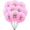 Set 10 baloane din latex roz cu imprimeu personajul Angel cu fundita galbena