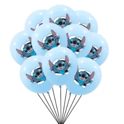 Set 10 baloane din latex albastru deschis cu imprimeu personajul Stitch